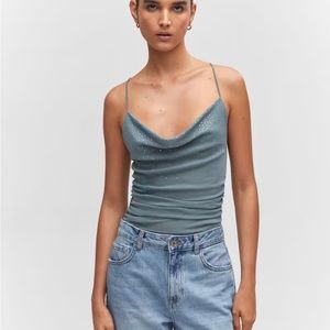 New Mango Draped bodysuit with rhinestone detail. Very cute and flattering.